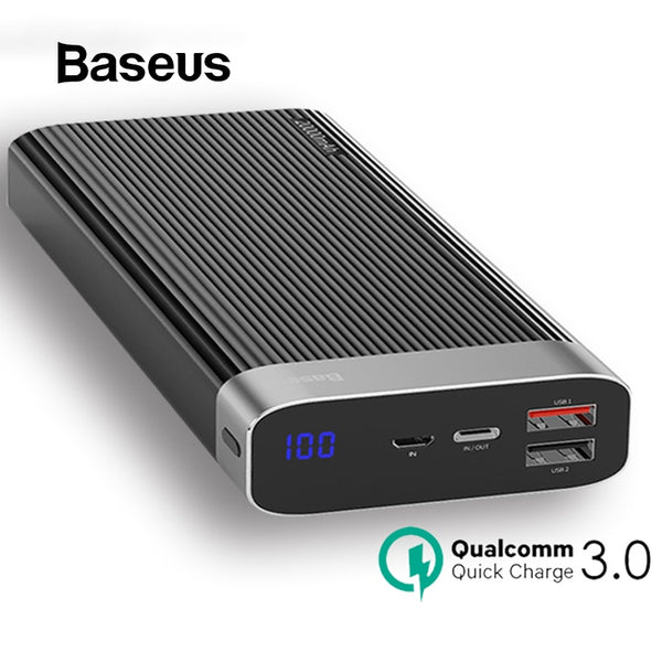 Baseus 20000mAh Power Bank For iPhone Huawei Powerbank USB Type C PD + Quick Charger 3.0 Fast Charging External Battery Pack